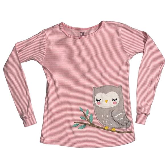 Carter's Other - Carters Girls Pajama Shirt Top Long Sleeve Pullover Owl Patch Pink White Size 10